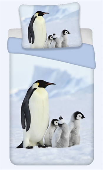 Billede af Pingvin sengetøj - 140x200 cm - Pingvin familie med 2 i 1 design - 100% bomulds sengesæt